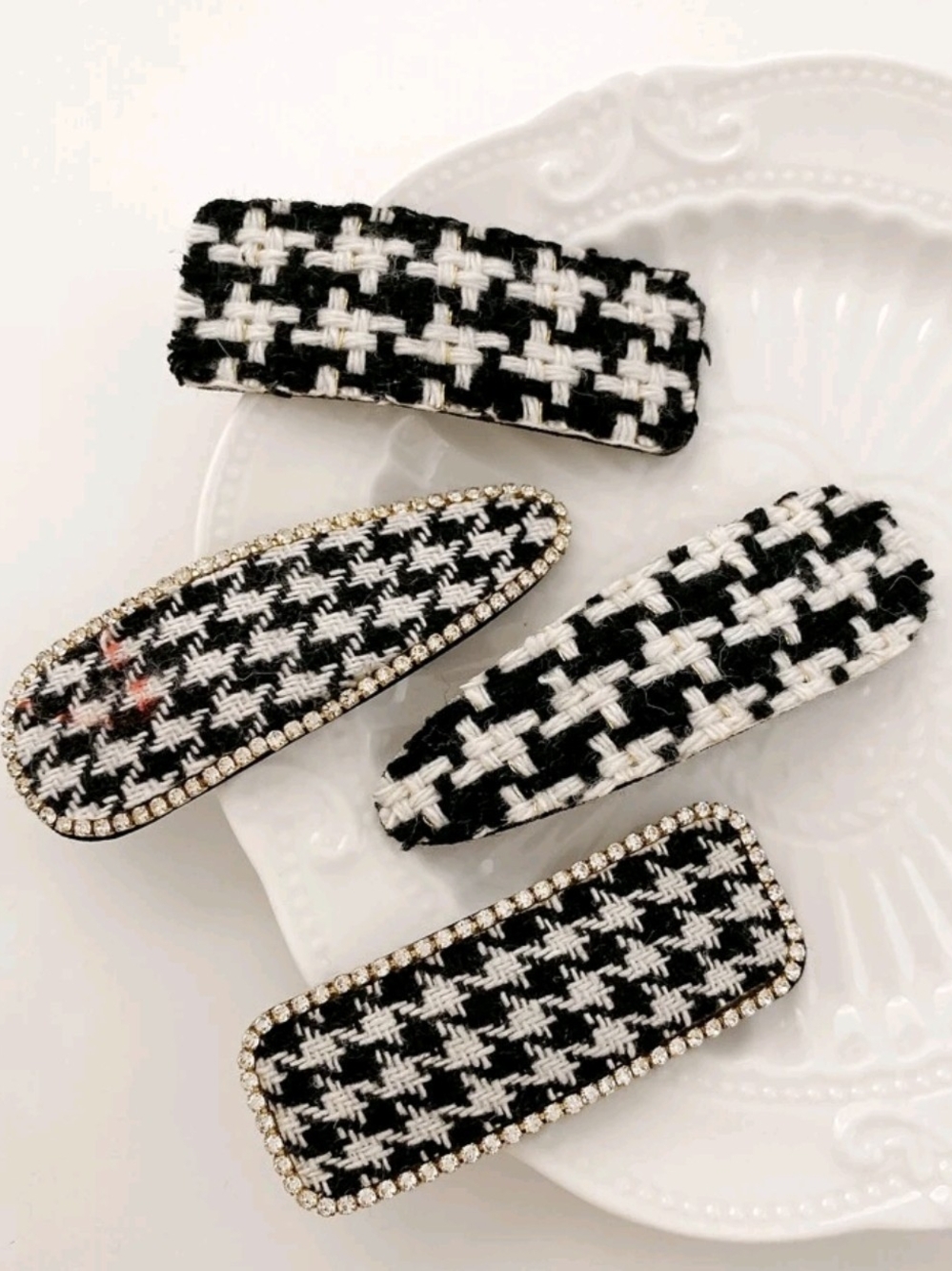 Houndstooth Tweed Hair Clips - Set of 4